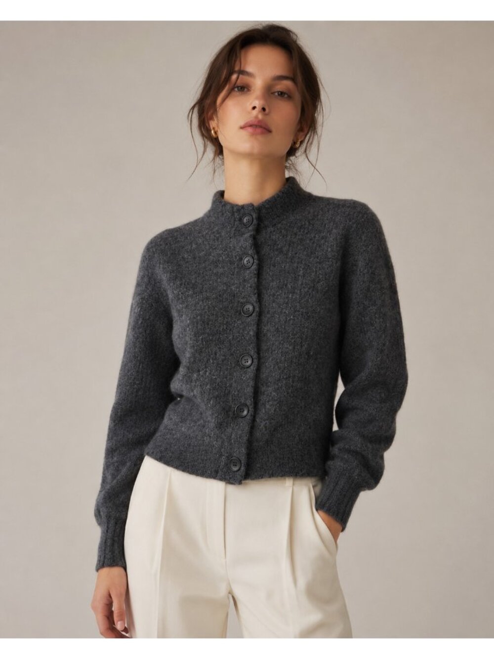 Everlane Women’s Size XS Gray Alpaca Wool Blend Mock Neck Cardigan Sweater